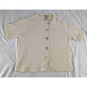 LL Bean Womens Ivory Button Up Crew Neck Cardigan FW46 Style Size Small